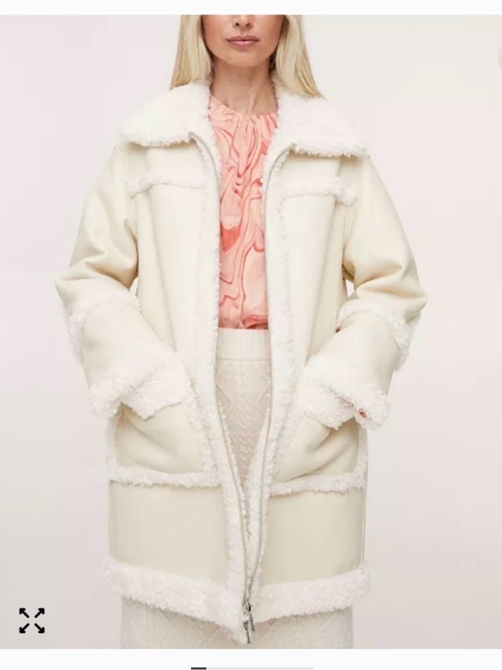 Mango Cream Faux Shearling Teddy Coat